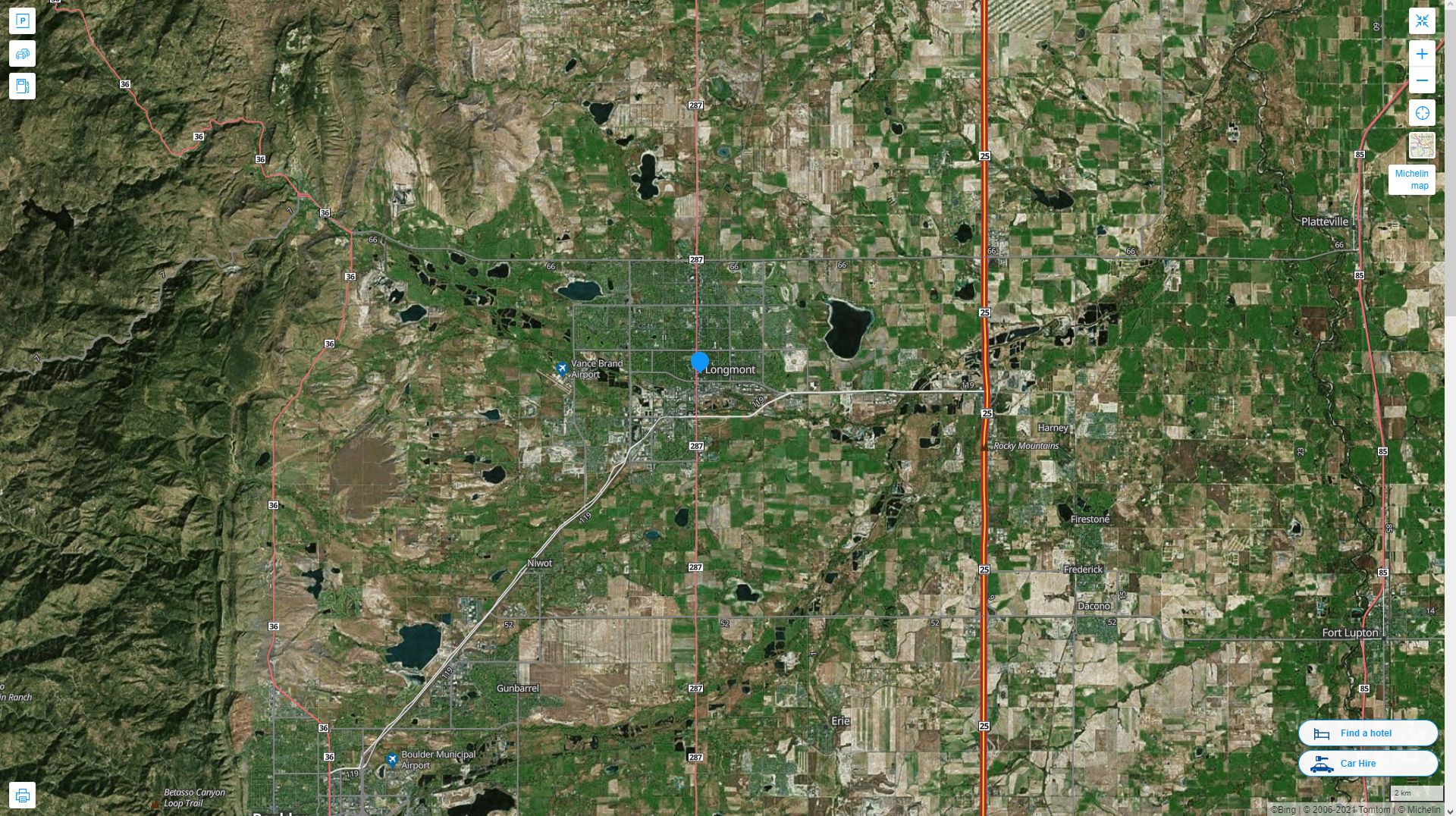Longmont Colorado Highway and Road Map with Satellite View